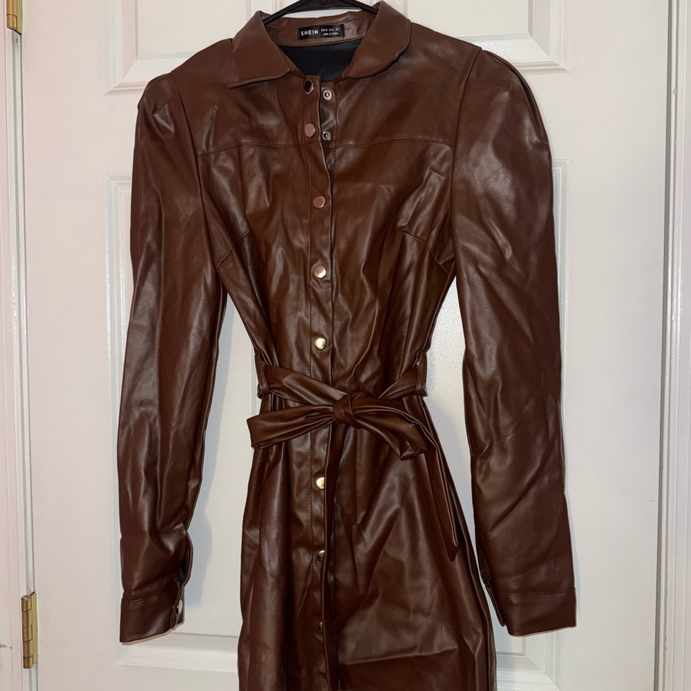 SHEIN Chocolate Brown Leather Jacket